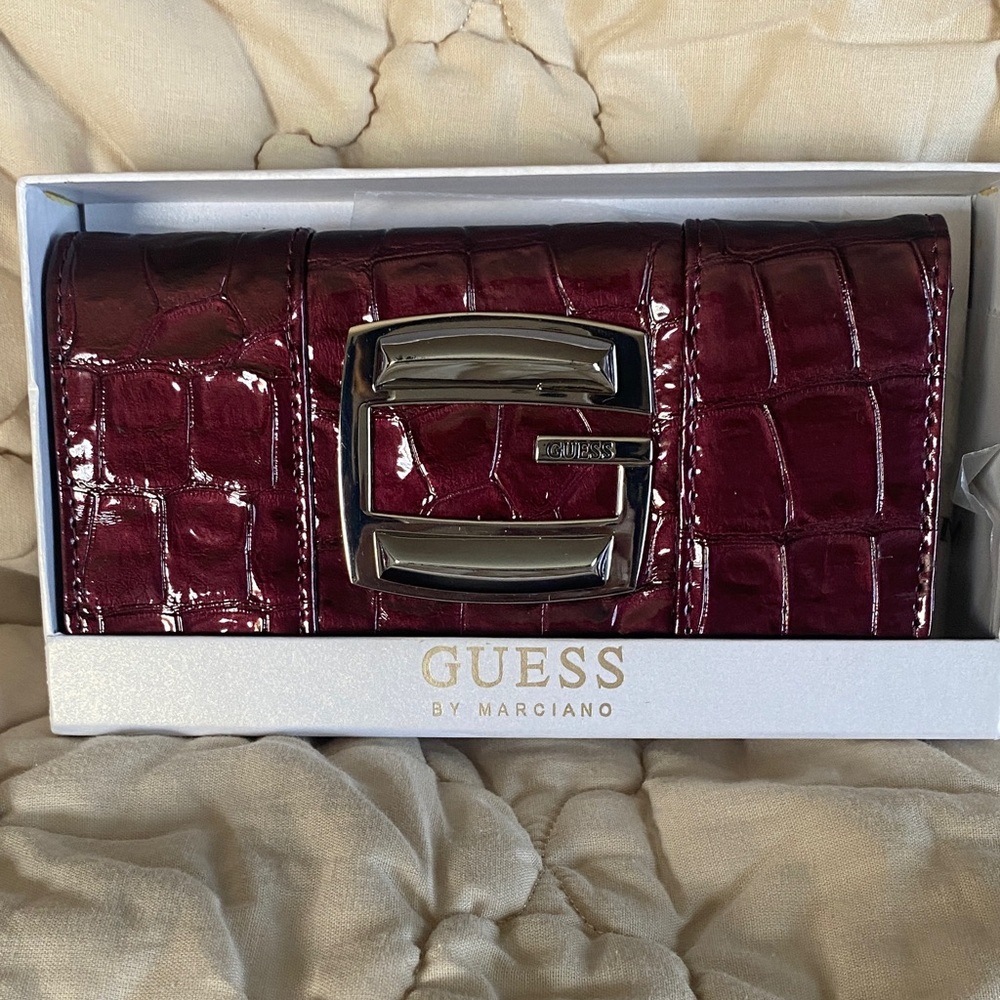 Guess by Marciano Deep Red Croc-Embossed Clutch
